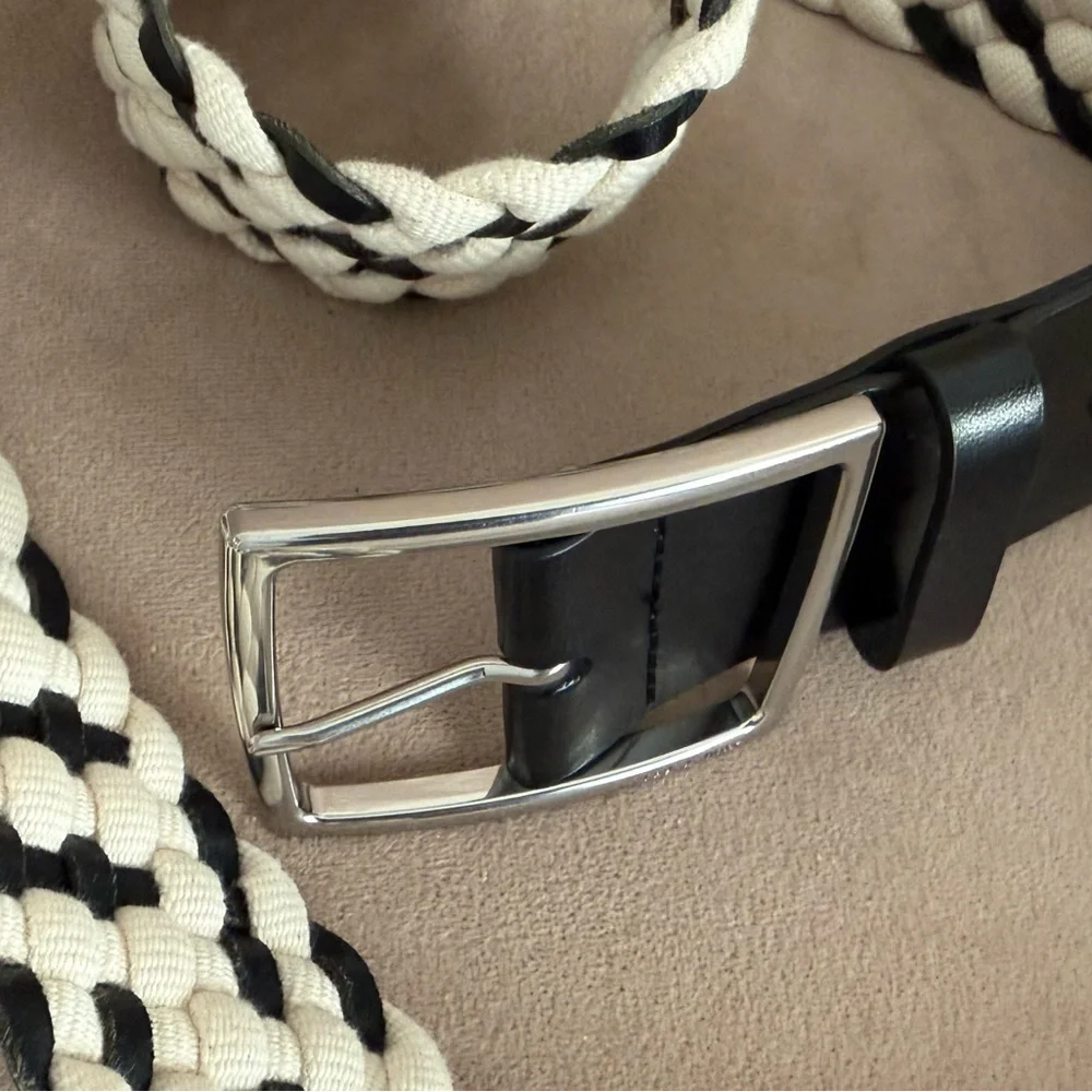 rag & bone Boyfriend Black and White Braided Leather-Trim Belt
